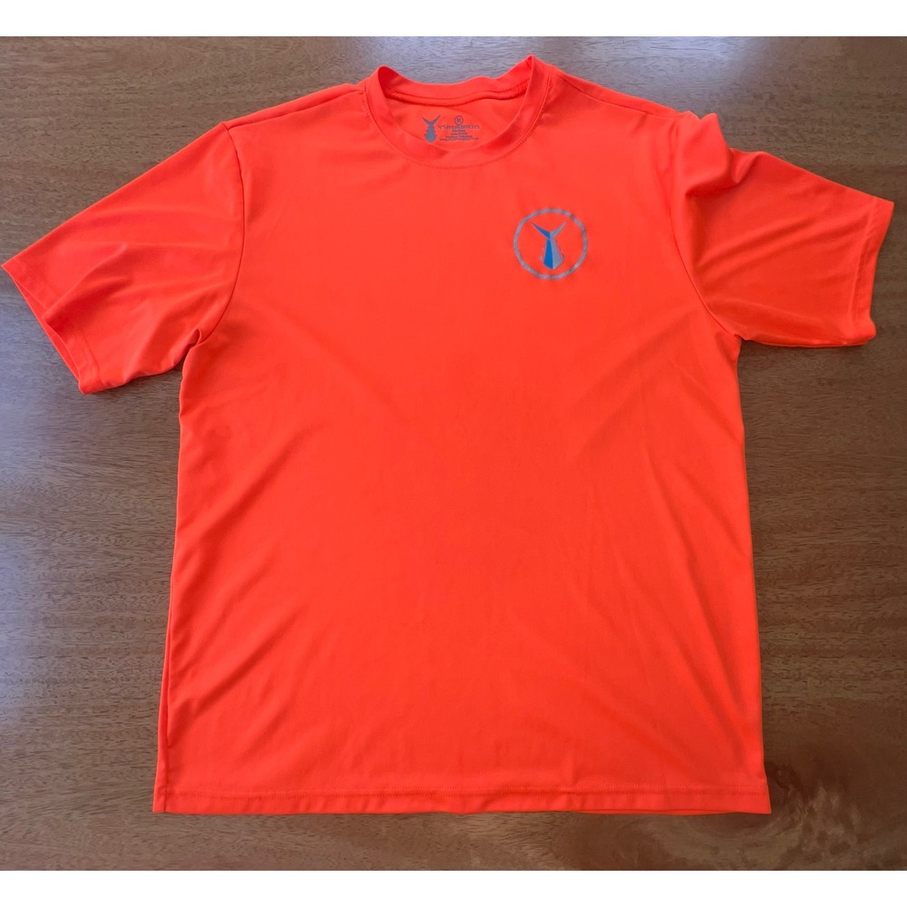 Tunaskin‎ Mens Performance Fishing Shirt Neon Orange Short Sleeve Size Medium